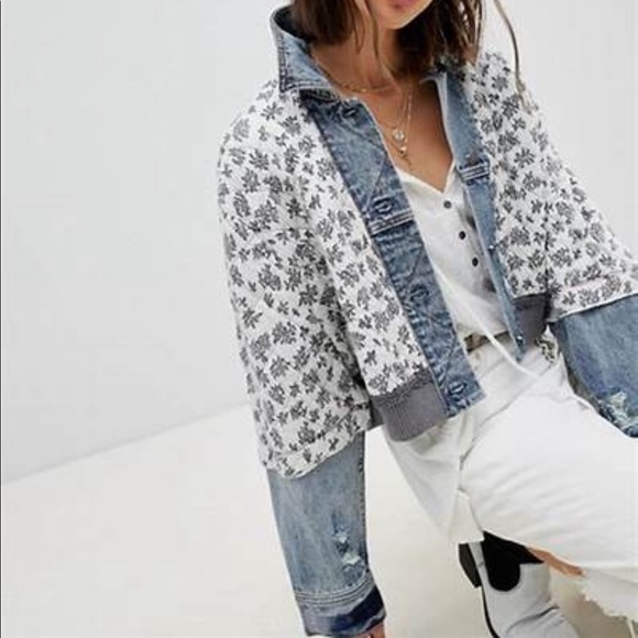 RARE Free people ditsy denim quilted jacket